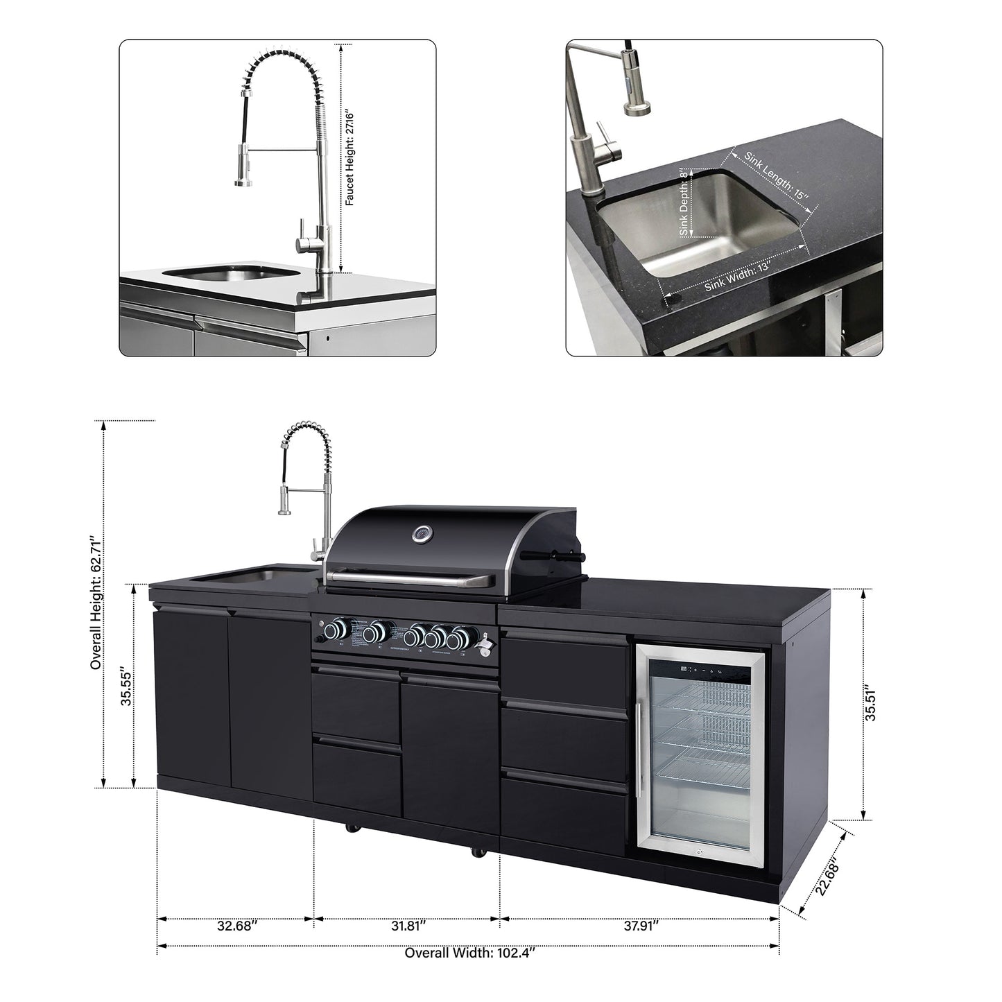 102.4 Inch 4 Burner Propane Gas BBQ Grill