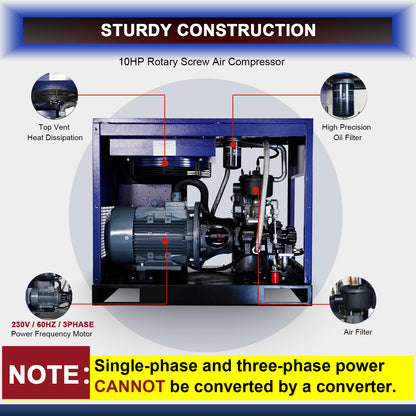 10HP Rotary Screw Air Compressor 34CFM 125PSI 230V 3PHASE 60HZ