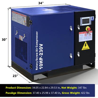 10HP Rotary Screw Air Compressor 34CFM 125PSI 230V 3PHASE 60HZ