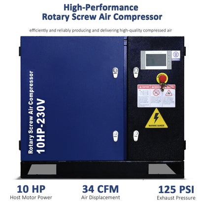 10HP Rotary Screw Air Compressor 34CFM 125PSI 230V 3PHASE 60HZ