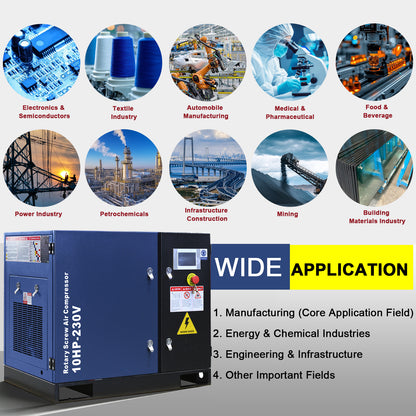 10HP Rotary Screw Air Compressor 34CFM 125PSI 230V 3PHASE 60HZ