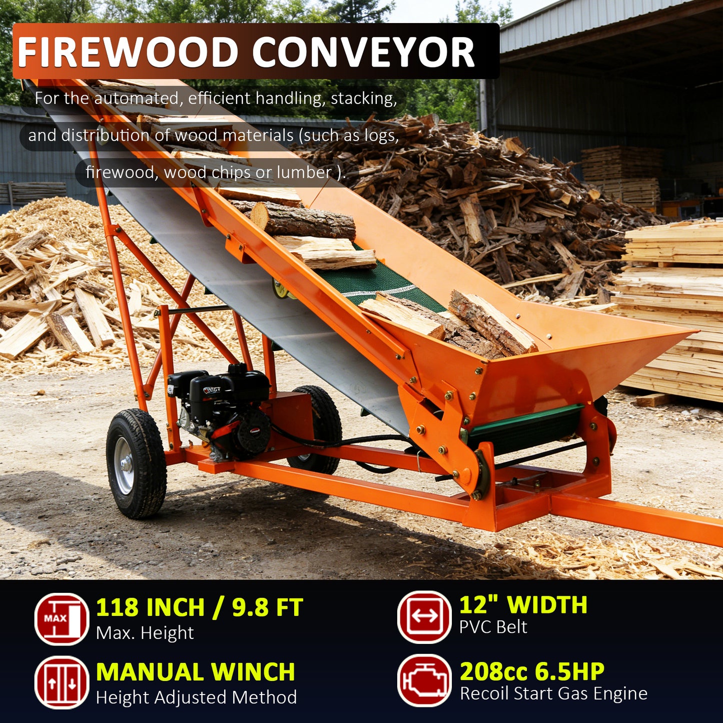 12-Inch Width PVC Belt Firewood Conveyor