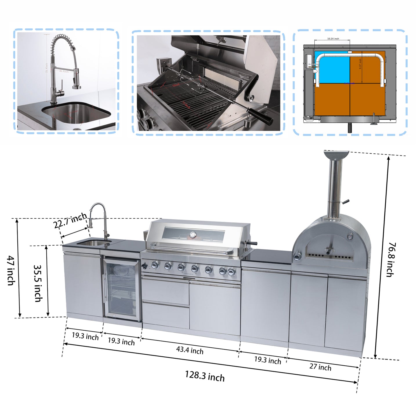 128-Inch 120000- BTU Multi-function Barbecue Grill