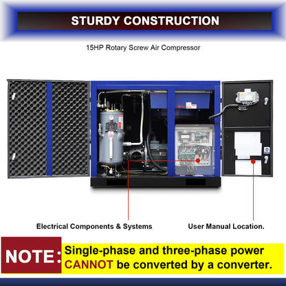 15HP Rotary Screw Air Compressor 56 CFM 125PSI 230V 3PHASE 60HZ