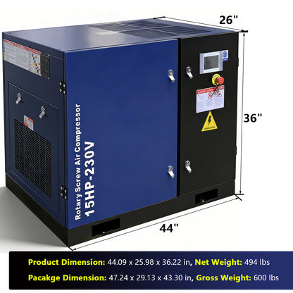 15HP Rotary Screw Air Compressor 56 CFM 125PSI 230V 3PHASE 60HZ