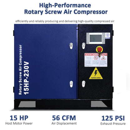 15HP Rotary Screw Air Compressor 56 CFM 125PSI 230V 3PHASE 60HZ