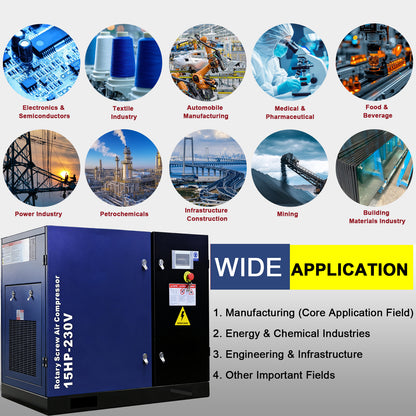 15HP Rotary Screw Air Compressor 56 CFM 125PSI 230V 3PHASE 60HZ