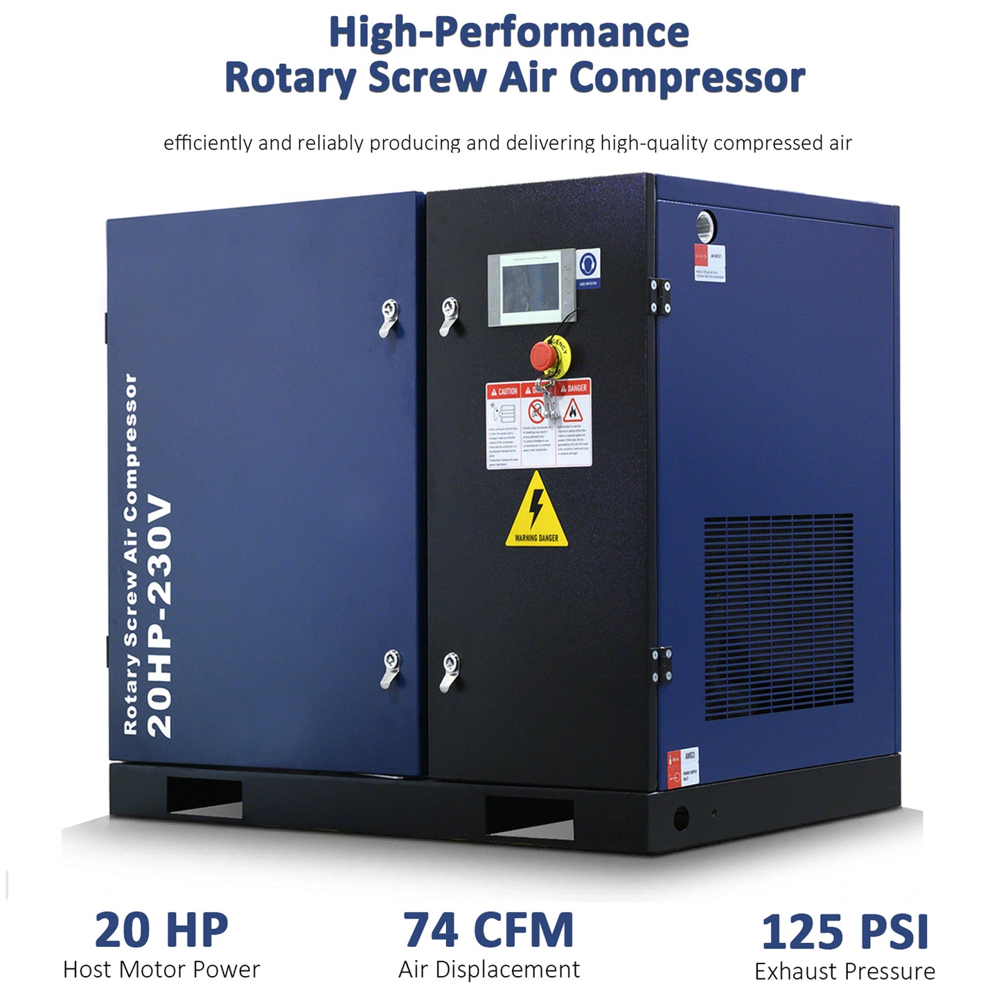 20HP Rotary Screw Air Compressor 74CFM 125PSI 230V 3PHASE 60HZ