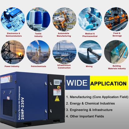 20HP Rotary Screw Air Compressor 74CFM 125PSI 230V 3PHASE 60HZ