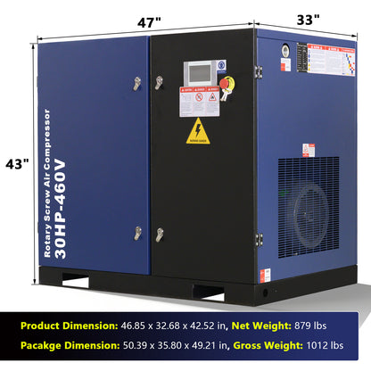 30HP Rotary Screw Air Compressor 123CFM 125PSI 460V 3PHASE 60HZ Fixed Speed Compressor