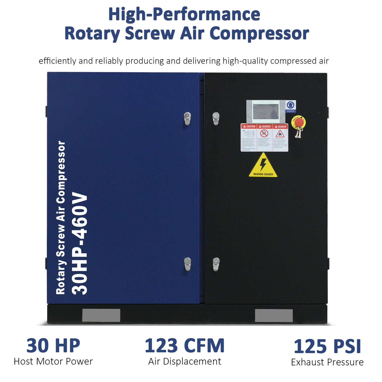 30HP Rotary Screw Air Compressor 123CFM 125PSI 460V 3PHASE 60HZ Fixed Speed Compressor