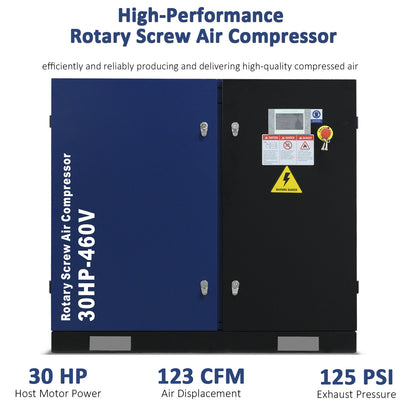 30HP Rotary Screw Air Compressor 123CFM 125PSI 460V 3PHASE 60HZ Fixed Speed Compressor