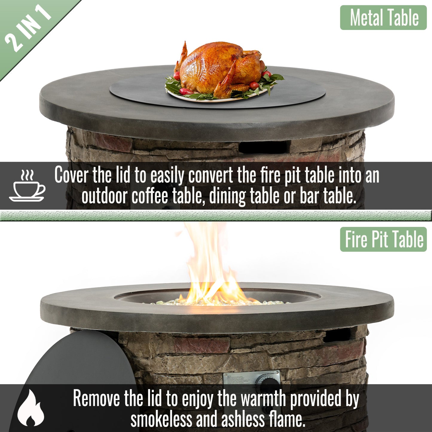 36'' Propane Gas Fire Pit Table