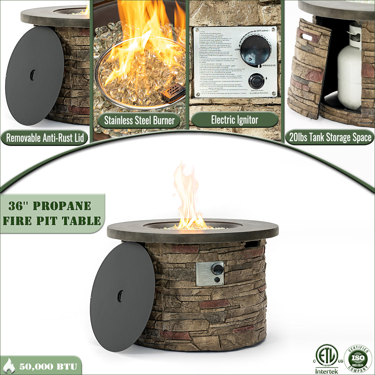 36'' Propane Gas Fire Pit Table