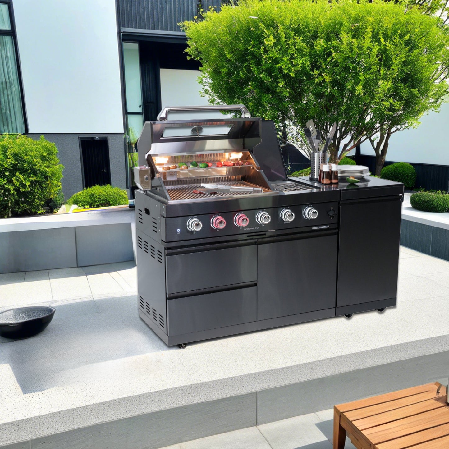 4-Burner 72000 BTU Stainless Steel Gas Grill with Compact Refrigerator