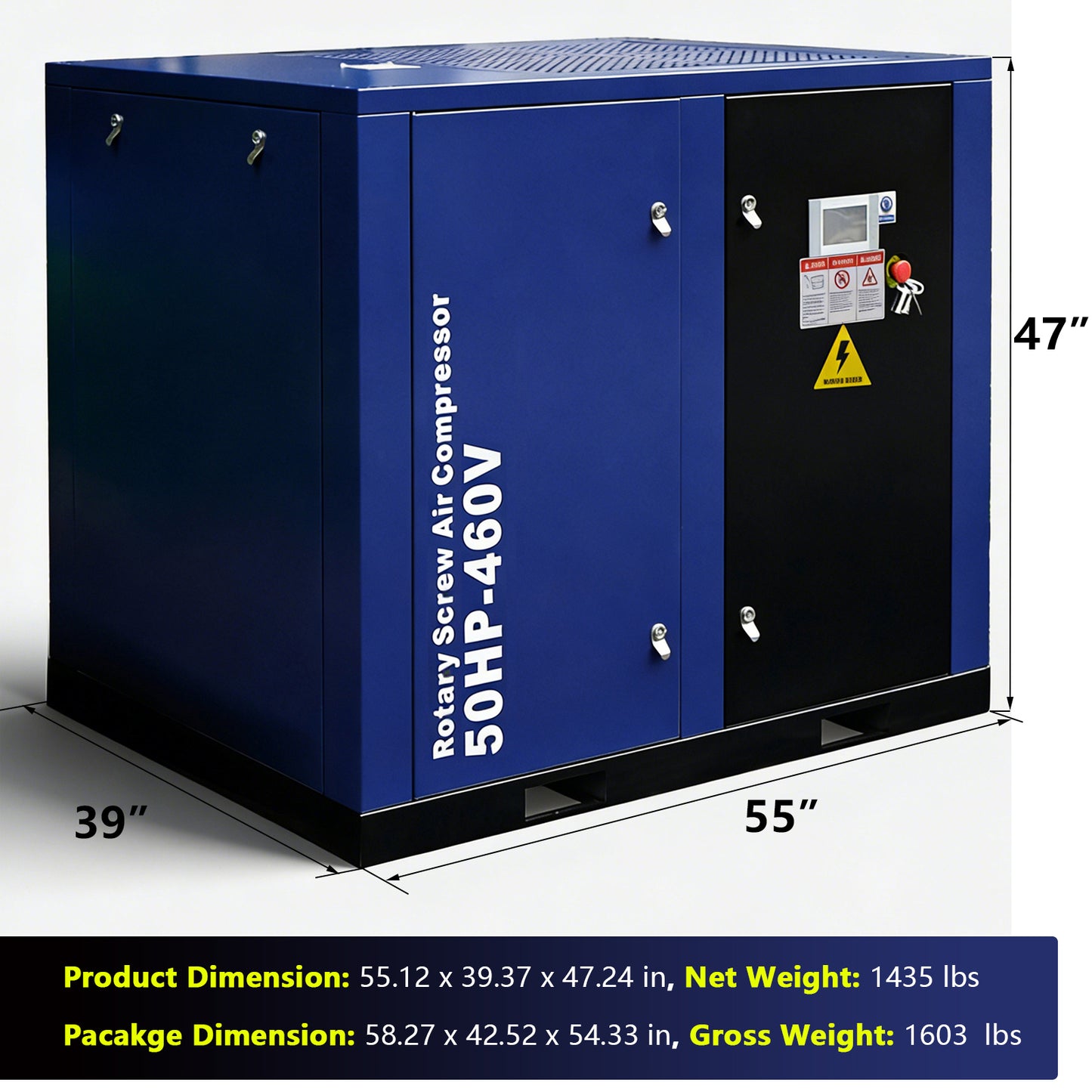 50HP Rotary Screw Air Compressor 219CFM 125PSI 460V 3PHASE 60HZ Fixed Speed Compressor