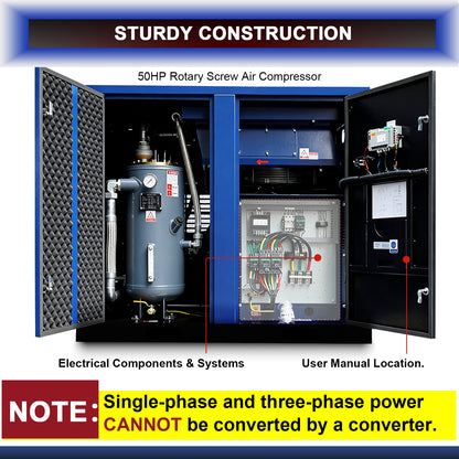 50HP Rotary Screw Air Compressor 219CFM 125PSI 460V 3PHASE 60HZ Fixed Speed Compressor