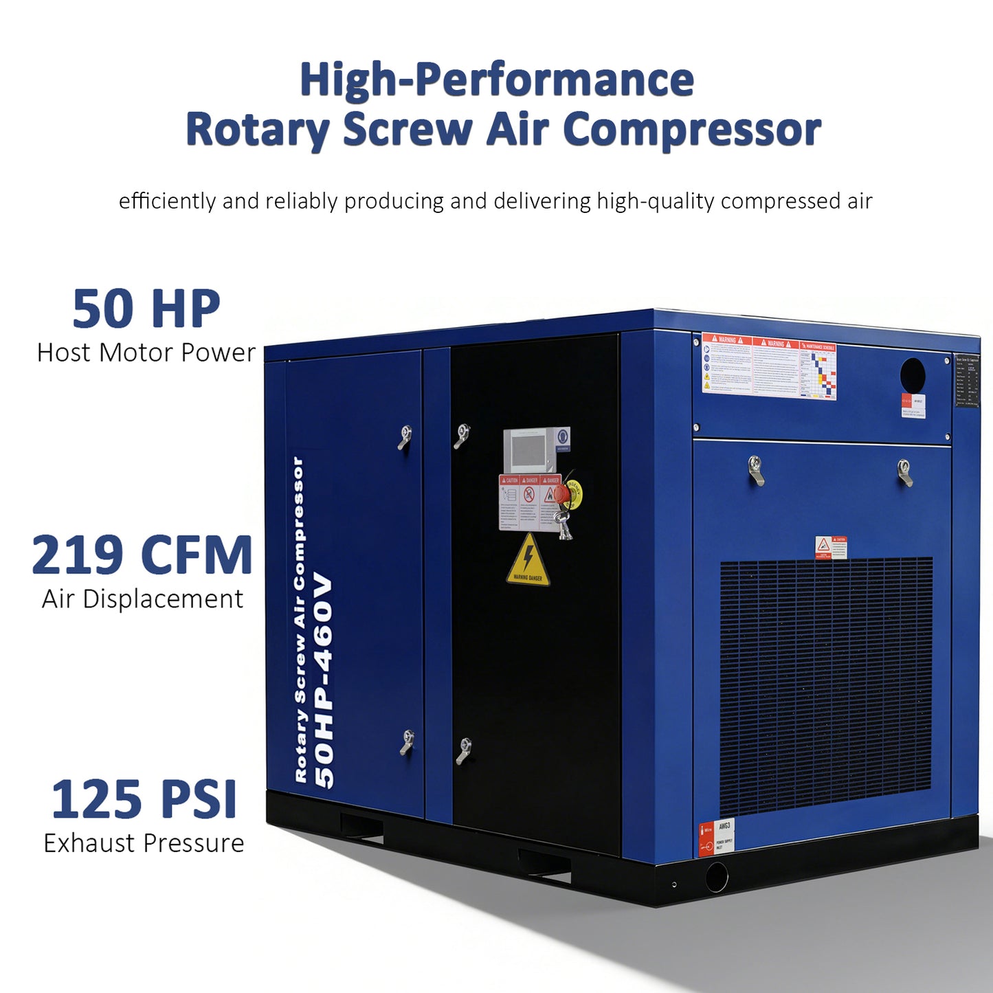 50HP Rotary Screw Air Compressor 219CFM 125PSI 460V 3PHASE 60HZ Fixed Speed Compressor