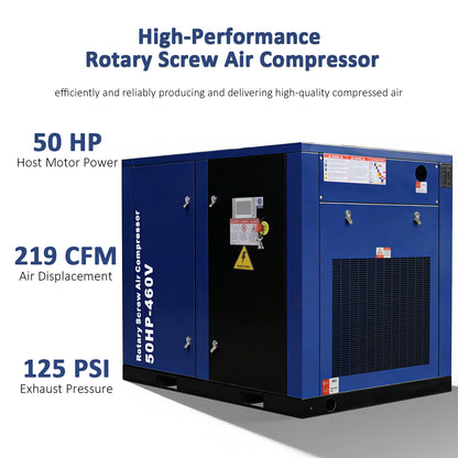 50HP Rotary Screw Air Compressor 219CFM 125PSI 460V 3PHASE 60HZ Fixed Speed Compressor