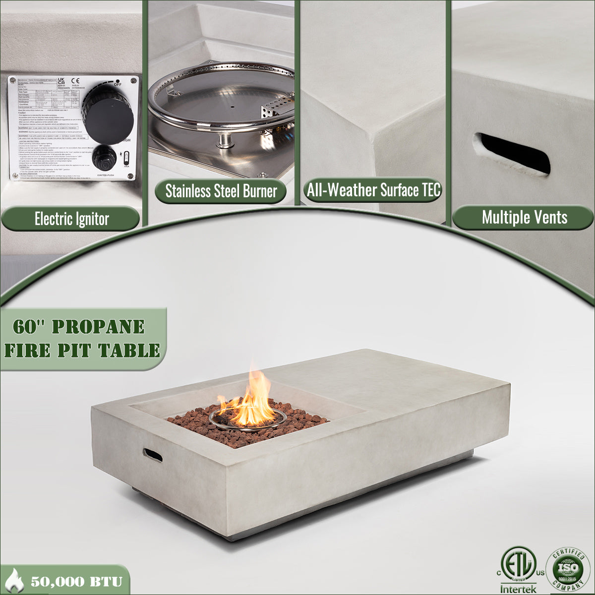 60" Propane Gas Fire Pit Table