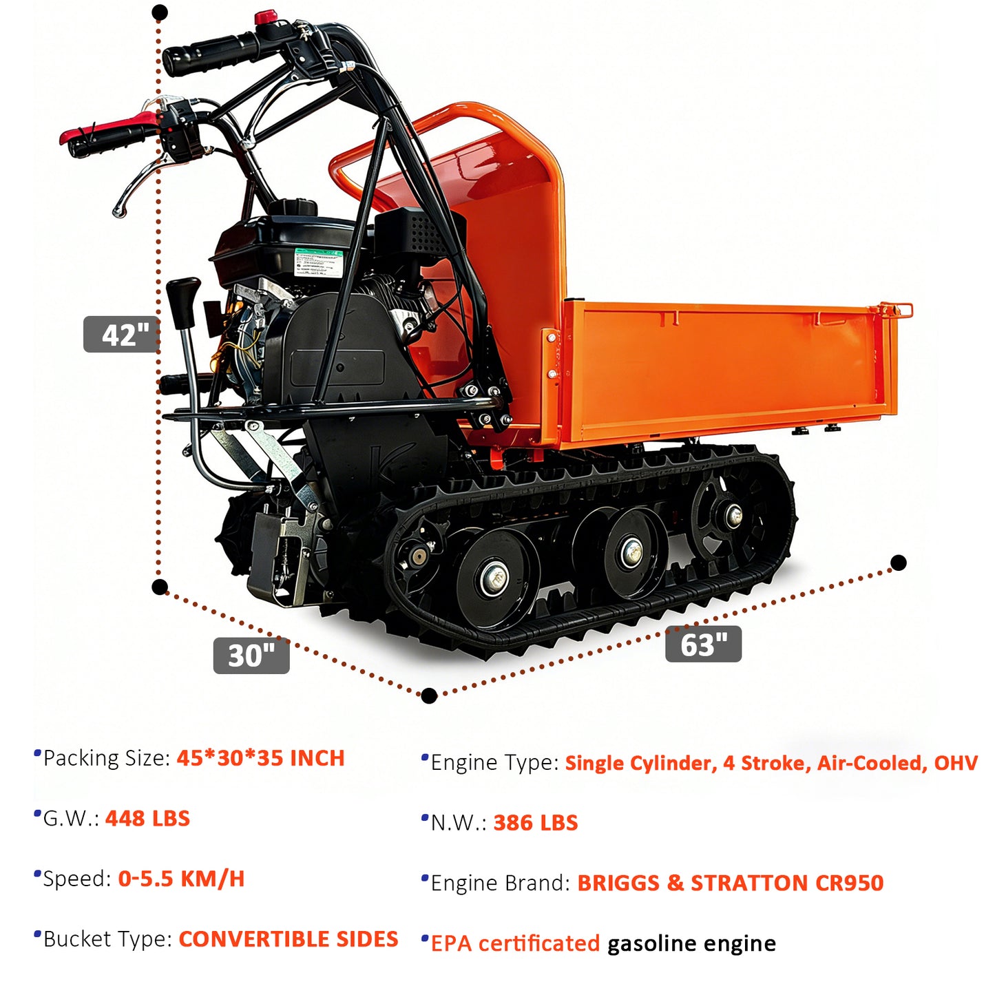 660 lb Gas Powered Loading Capacity Track Barrow