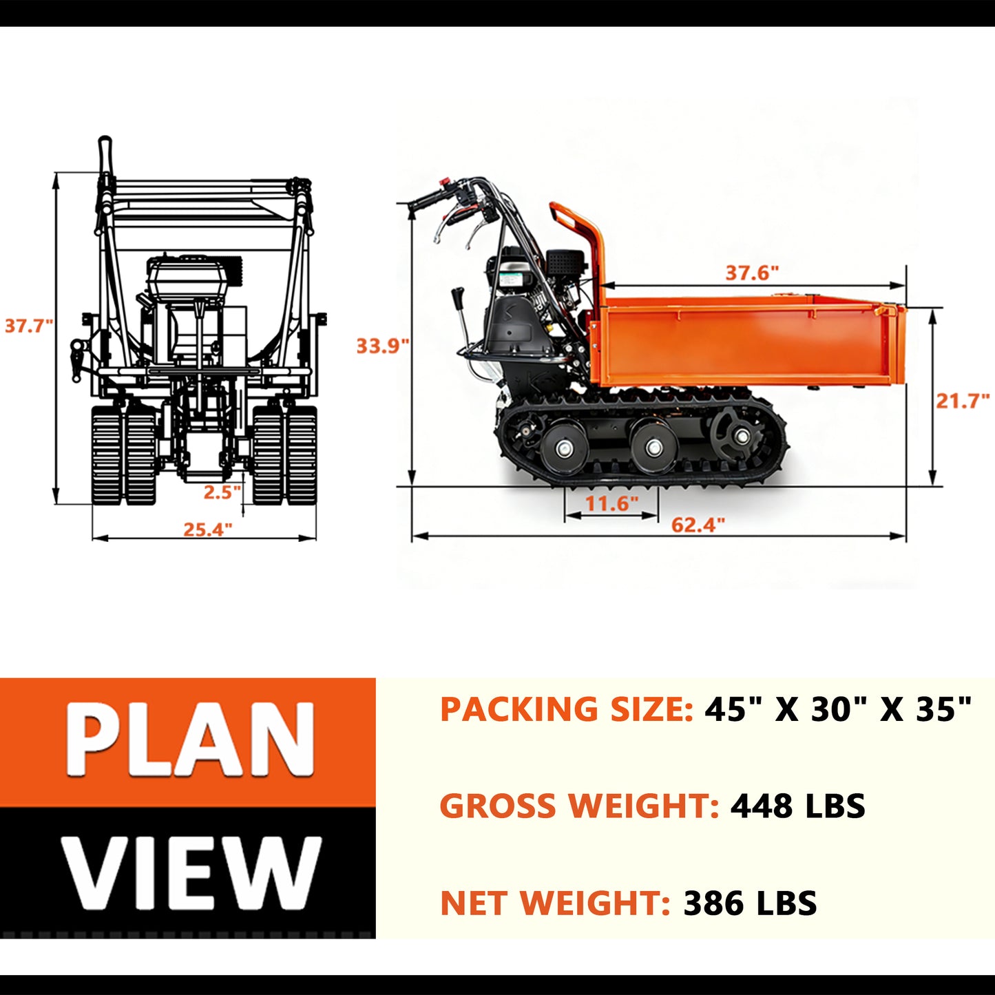 660 lb Gas Powered Loading Capacity Track Barrow