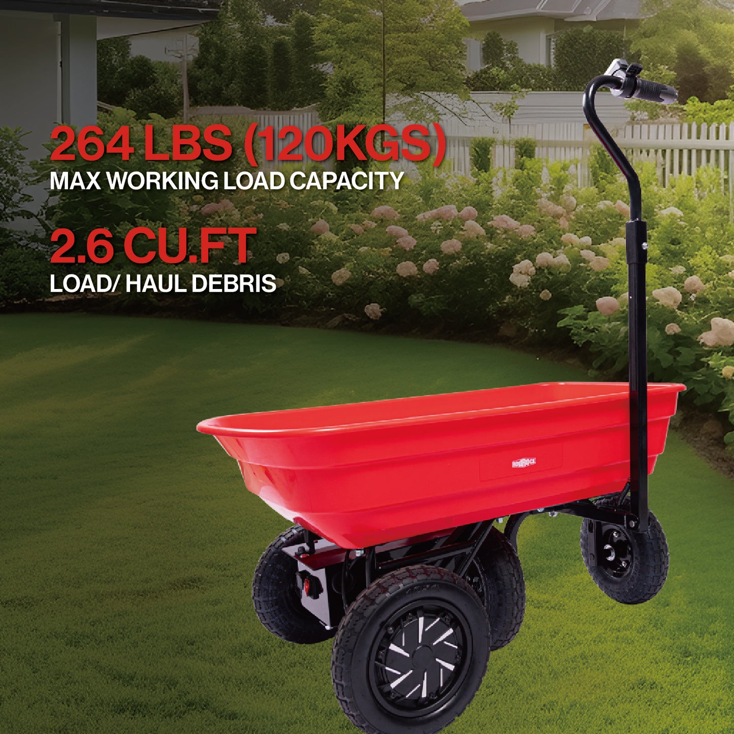 75L 24V 180W Wheelbarrow 4-Wheeled Electric Garden Cart