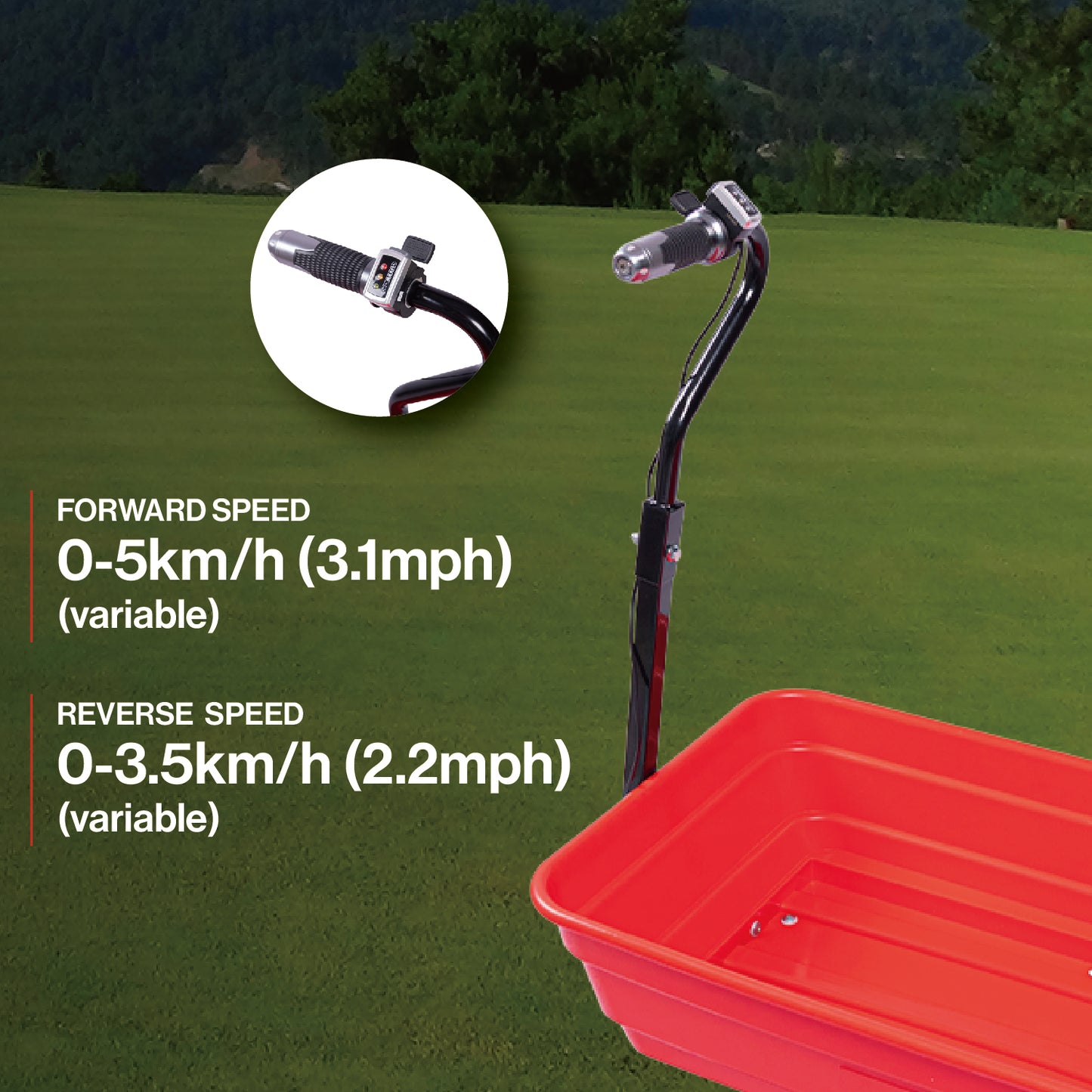 75L 24V 180W Wheelbarrow 4-Wheeled Electric Garden Cart