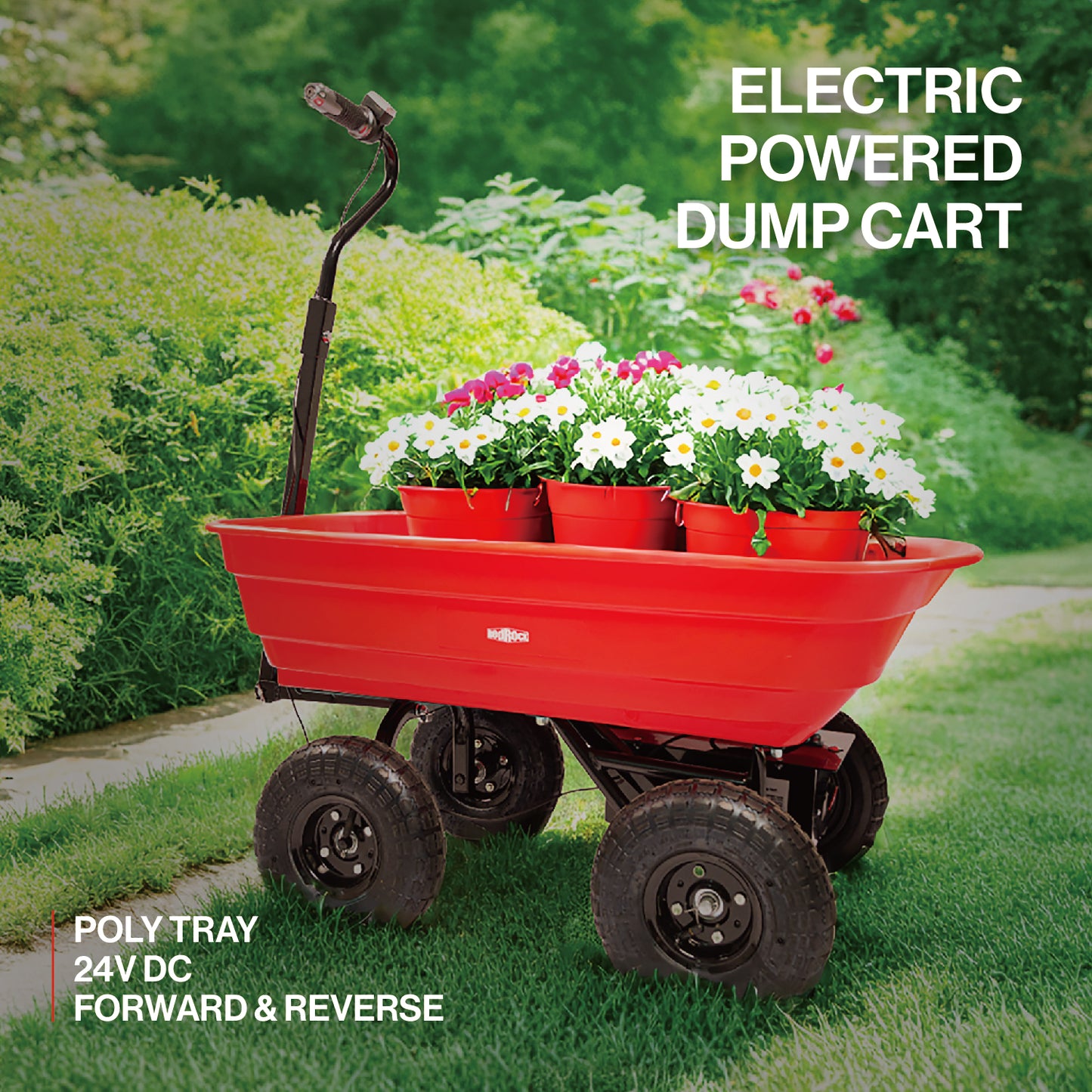 75L 24V 180W Wheelbarrow 4-Wheeled Electric Garden Cart