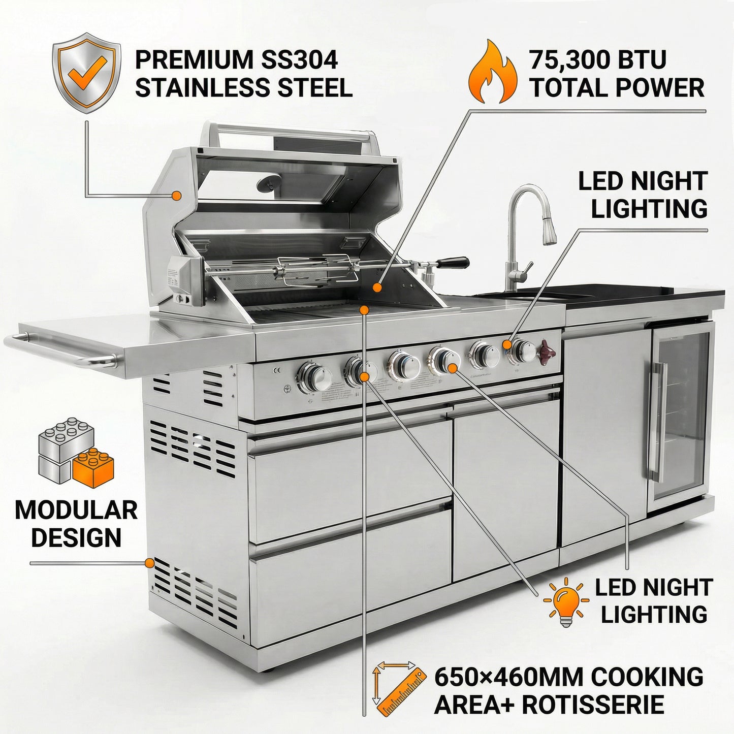 84-Inch Deluxe Stainless Steel Grill