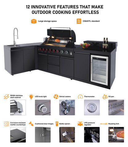 Black 85.2 Inch Propane Gas BBQ Grill