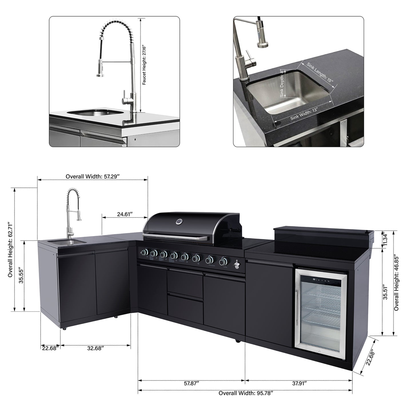 95.8 Inch Gas Grill Outdoor Kitchen Island