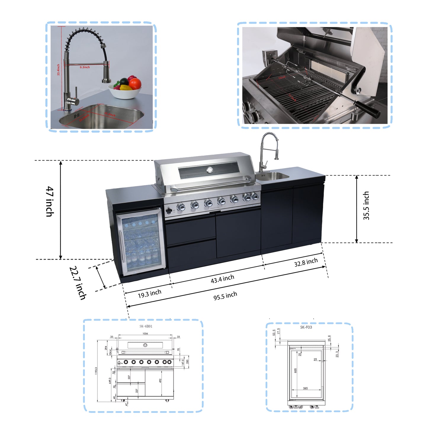 96-Inch Stainless Steel Gas Grill Outdoor