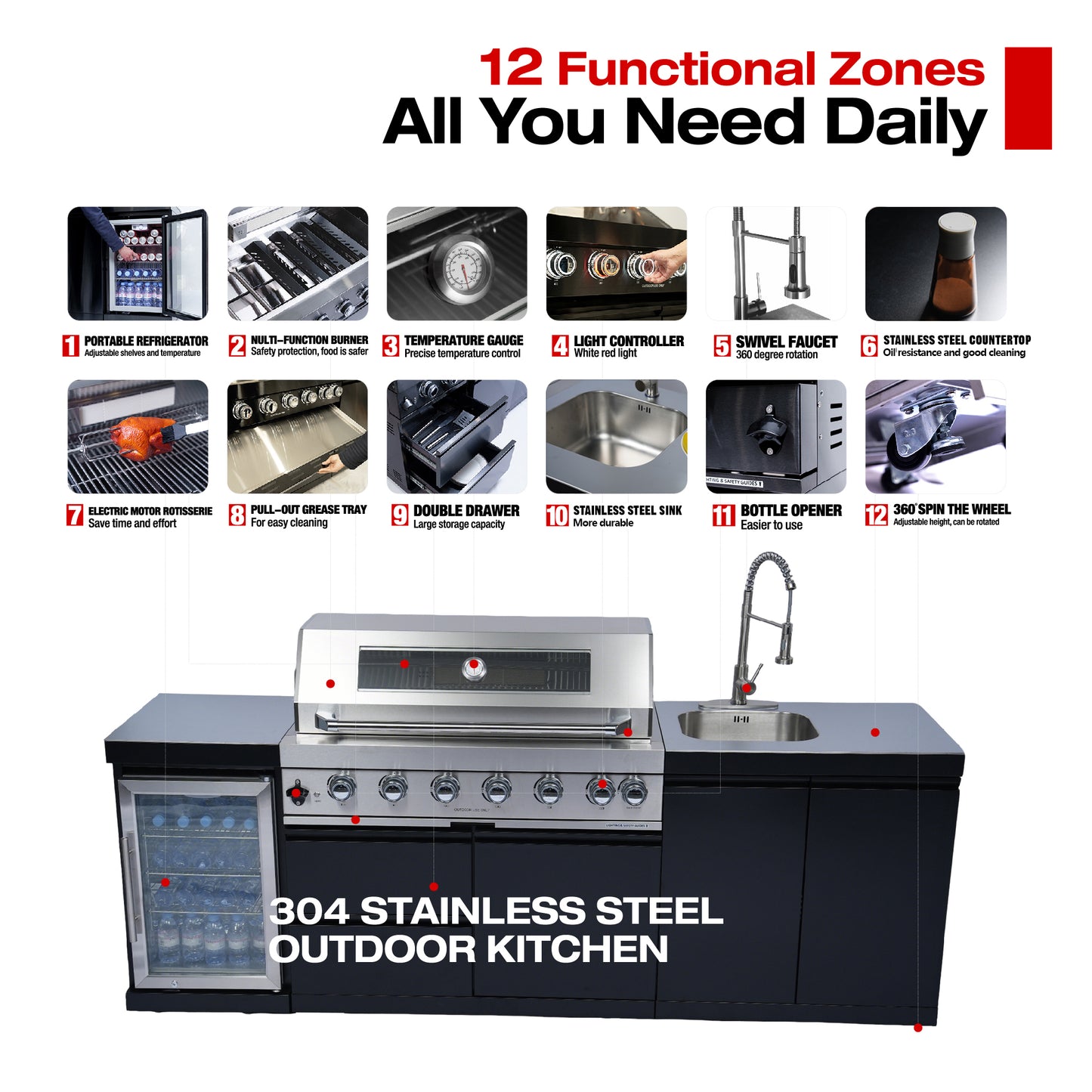 96-Inch Stainless Steel Gas Grill Outdoor