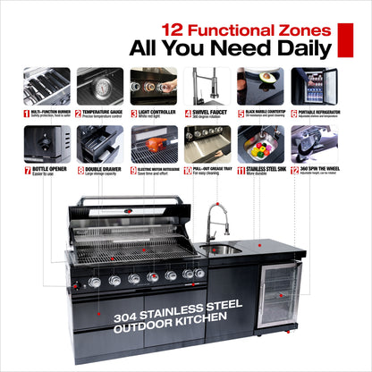 Black Deluxe Stainless Steel Propane Gas Grill