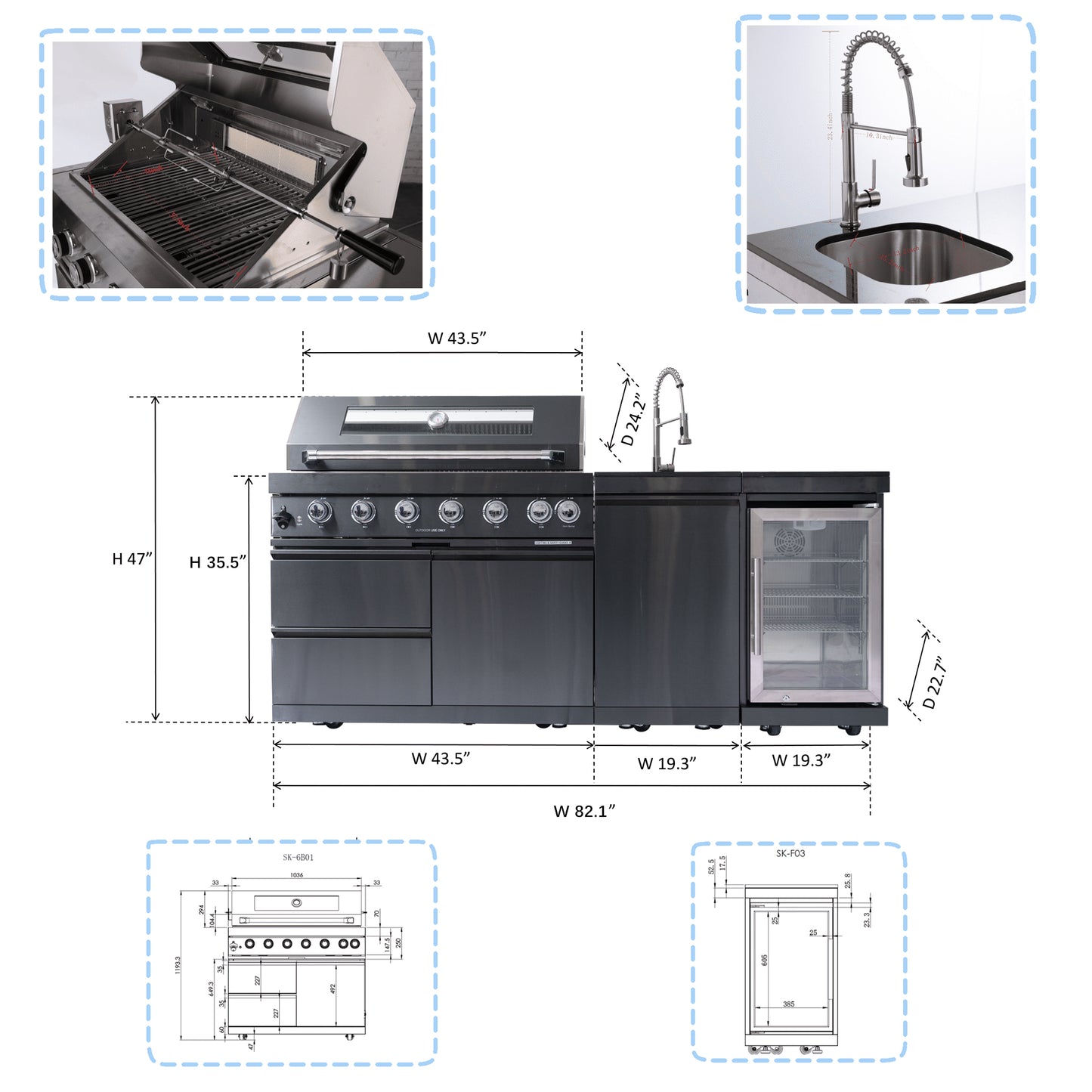 Black Deluxe Stainless Steel Propane Gas Grill