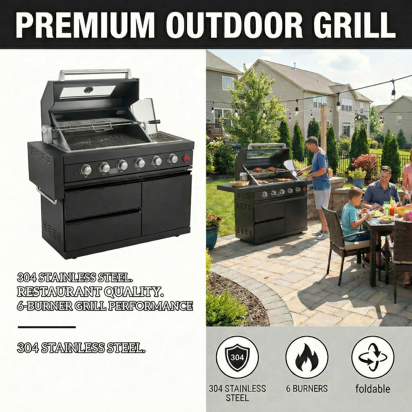 Deluxe Stainless Steel Gas BBQ Grill