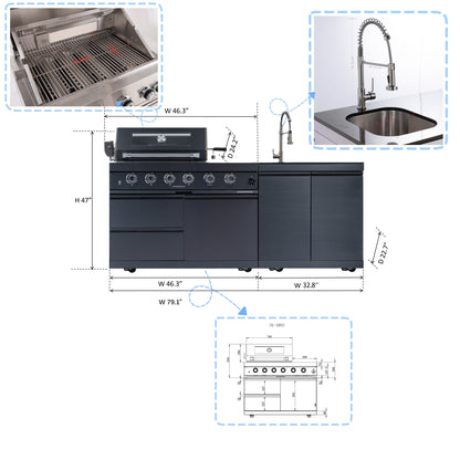 Deluxe Stainless Steel Propane Gas Grill Set