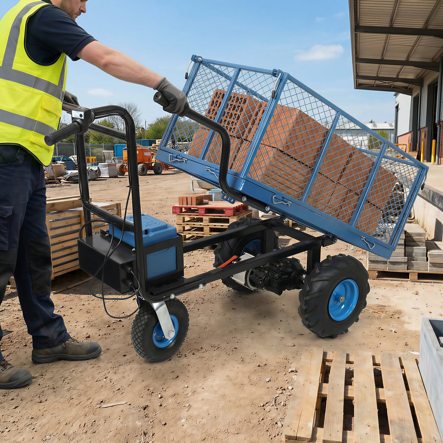Electric Powered Utility Wheelbarrow Garden Wagon Dump Cart