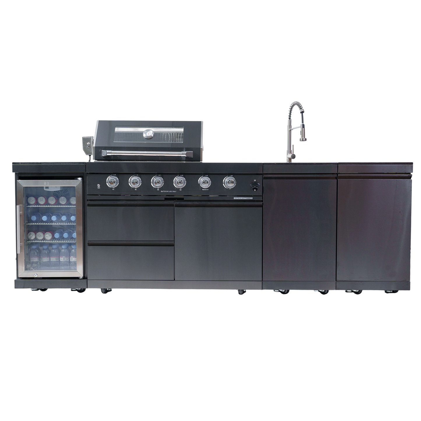 Outdoor Barbecue Gas Grill with Wine Cooler Compact Refrigerator