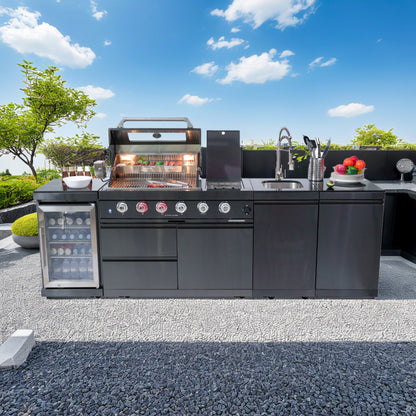 Outdoor Barbecue Gas Grill with Wine Cooler Compact Refrigerator