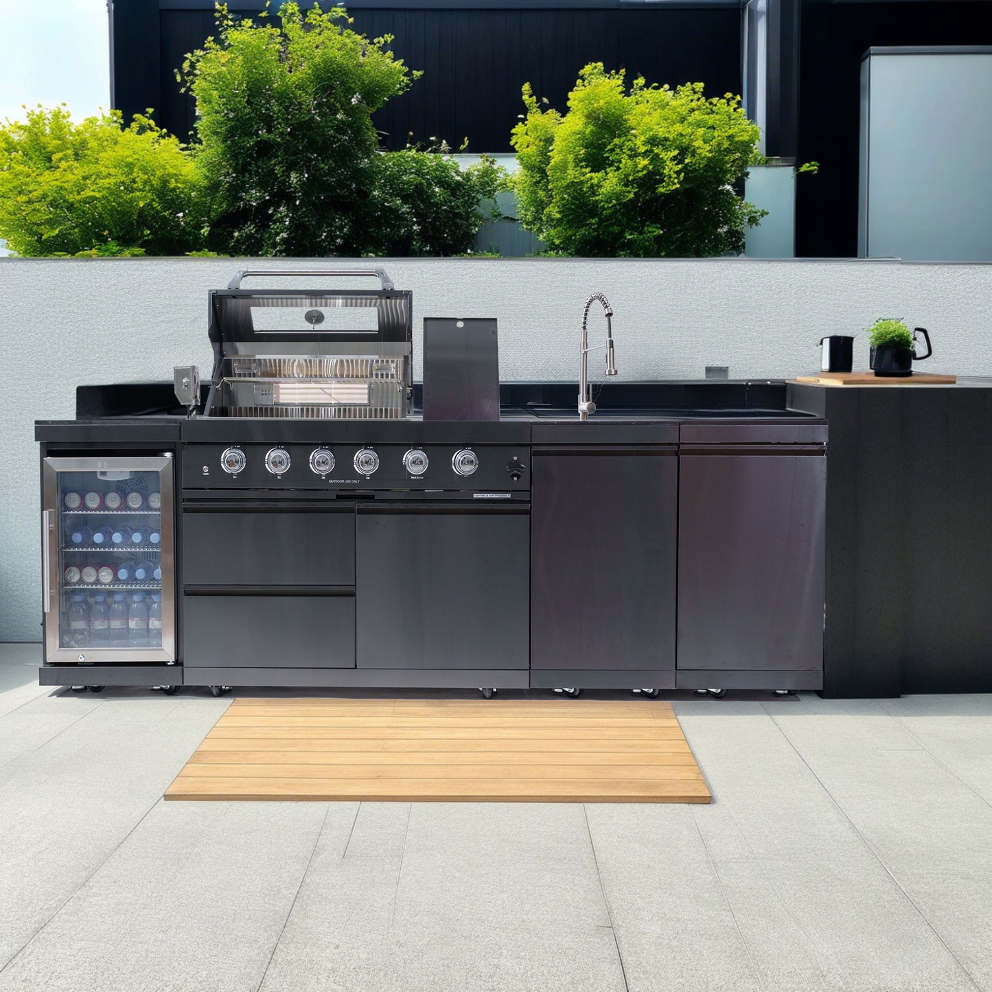 Outdoor Barbecue Gas Grill with Wine Cooler Compact Refrigerator