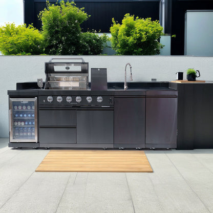 Outdoor Barbecue Gas Grill with Wine Cooler Compact Refrigerator
