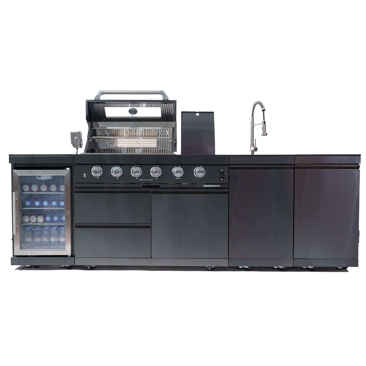 Outdoor Barbecue Gas Grill with Wine Cooler Compact Refrigerator
