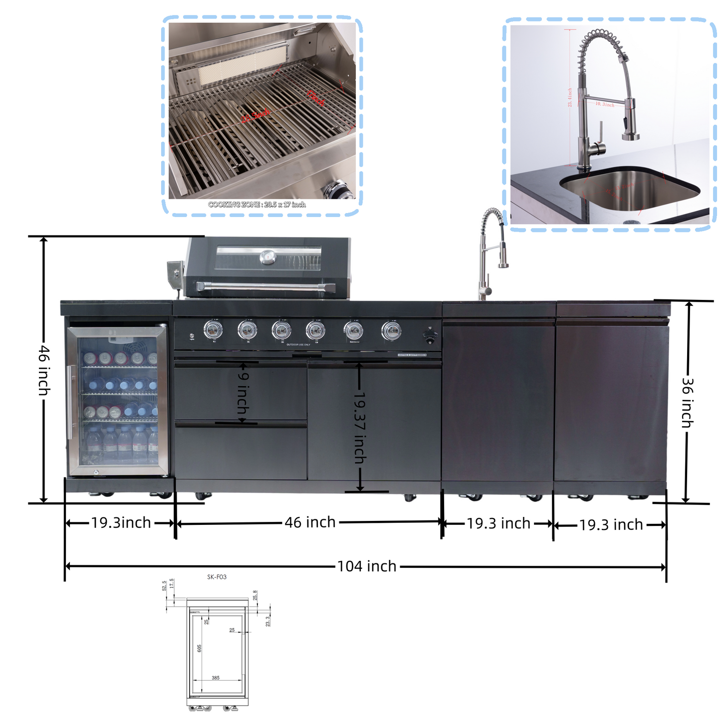 Outdoor Barbecue Gas Grill with Wine Cooler Compact Refrigerator