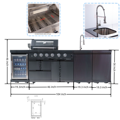 Outdoor Barbecue Gas Grill with Wine Cooler Compact Refrigerator