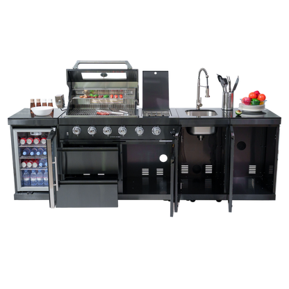 Outdoor Barbecue Gas Grill with Wine Cooler Compact Refrigerator