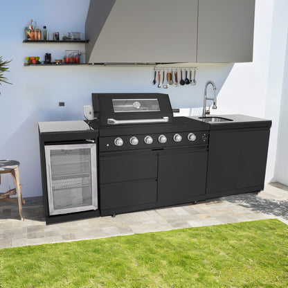 Outdoor Barbecue Gas Grill with Wine Cooler Compact Refrigerator
