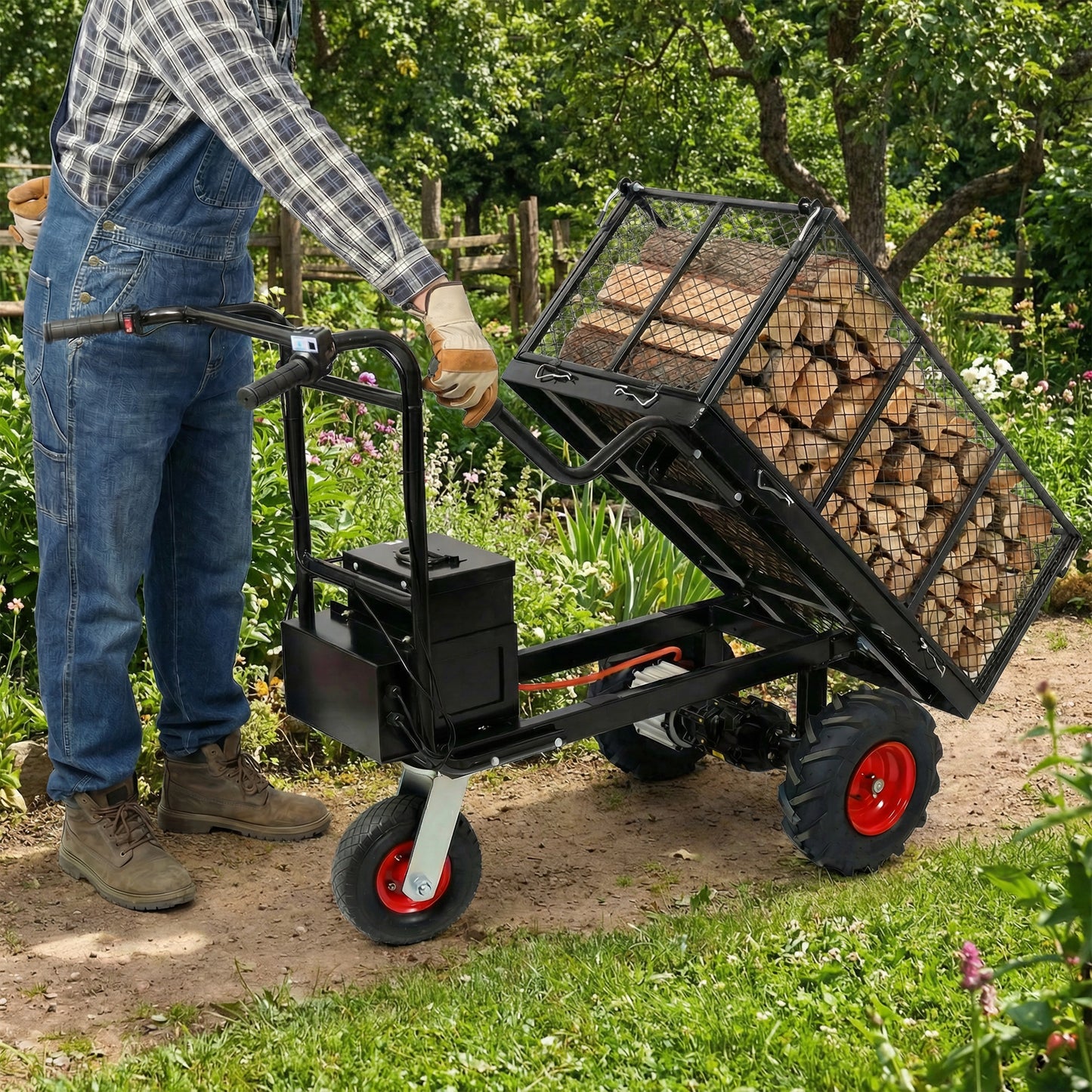 Powered Utility Garden Wagon Dump Cart Electric Wheelbarrow
