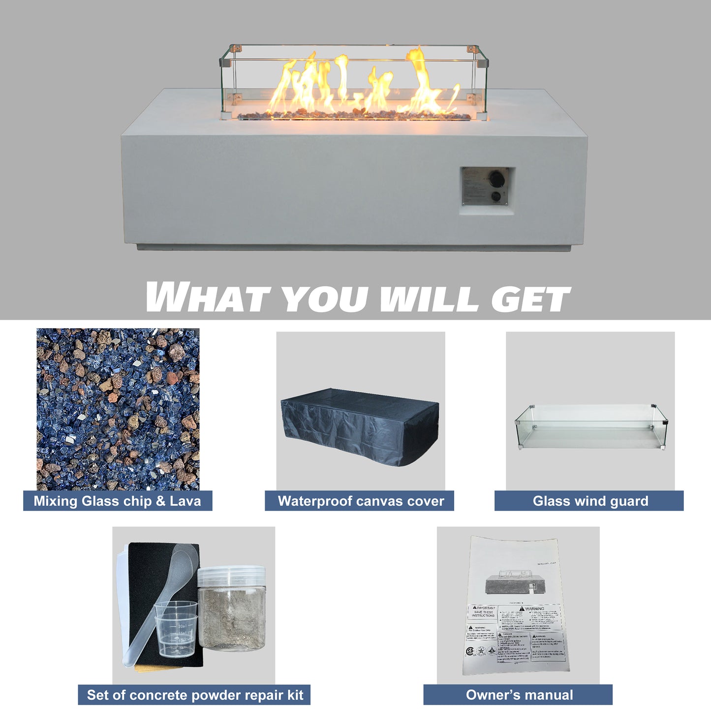 52 Inch Outdoor Concrete Propane Fire Pit
